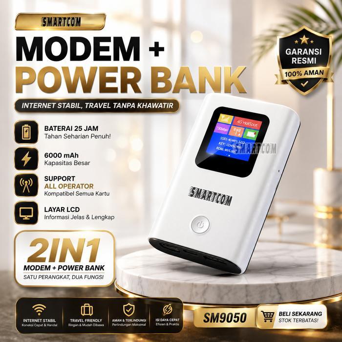 Murah Meriah SMARTCOM - Modem Wifi 4G LTE with Power Bank SMARTCOM - SM9050 PRO 6000mAh - SM9050tbk