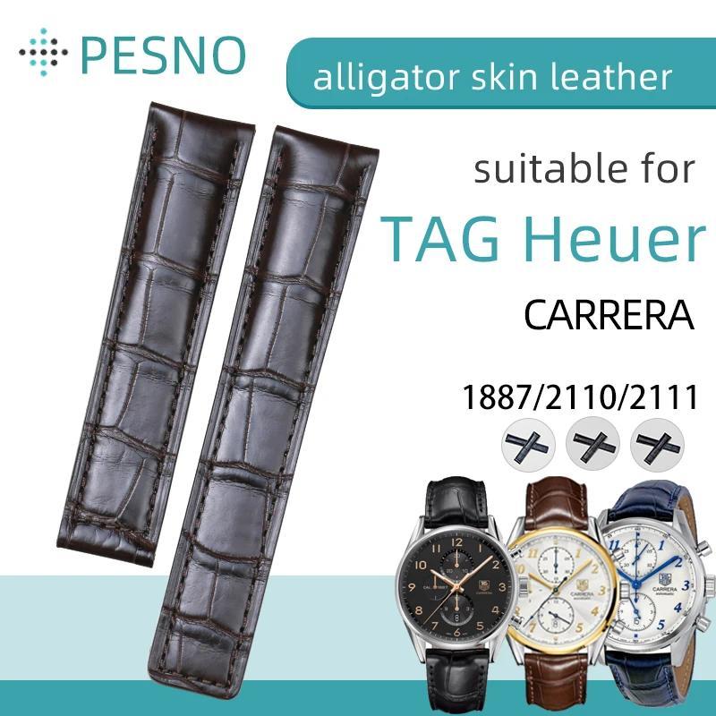 PESNO Suitable for TAG Heuer CARRERA 1887/2110/2111 Genuine  Crocole Leather Wrist Watch Straps Men 