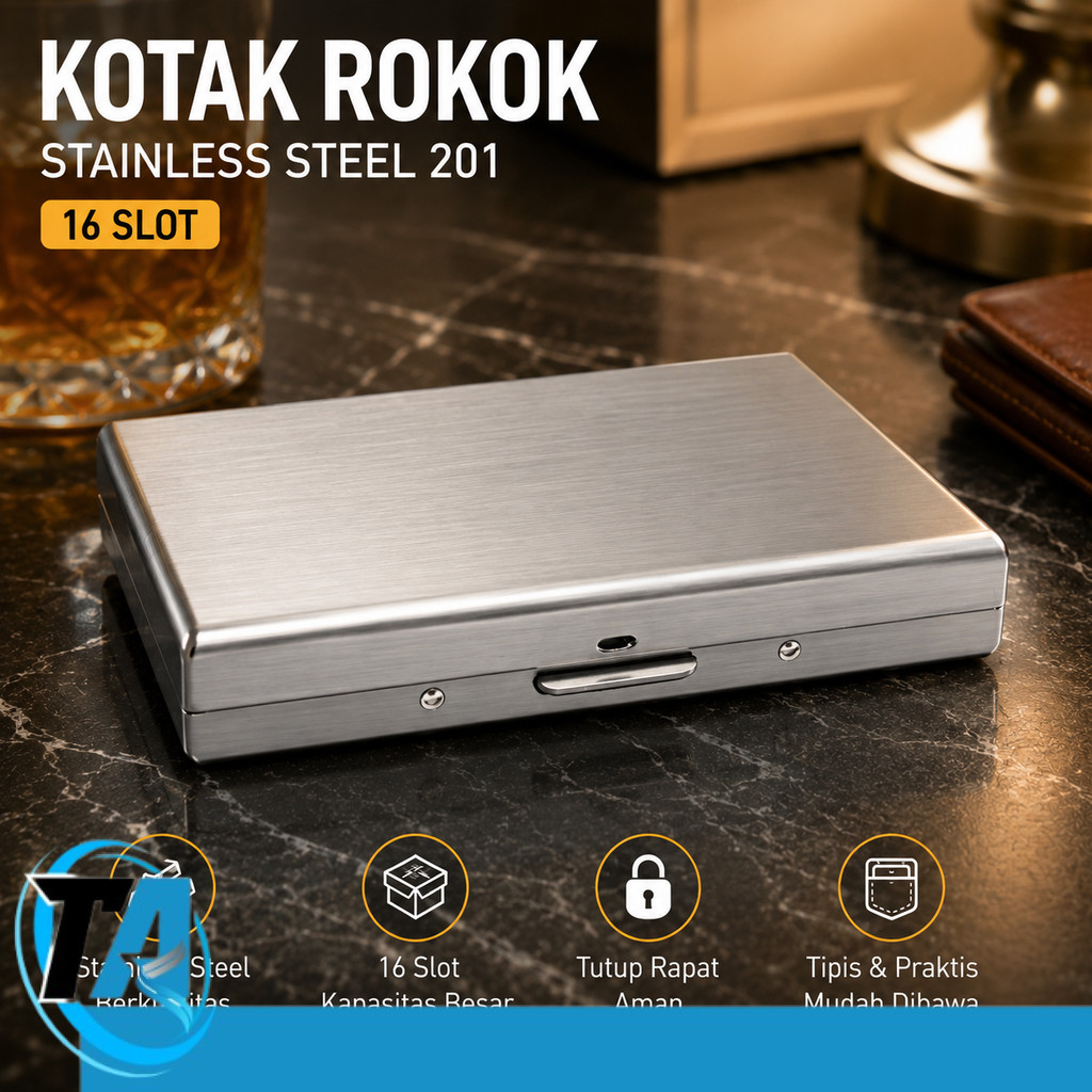 Ophone Kotak Rokok Stainless Steel 201 Cigarette Box Case 16 Slot - JD-SH200