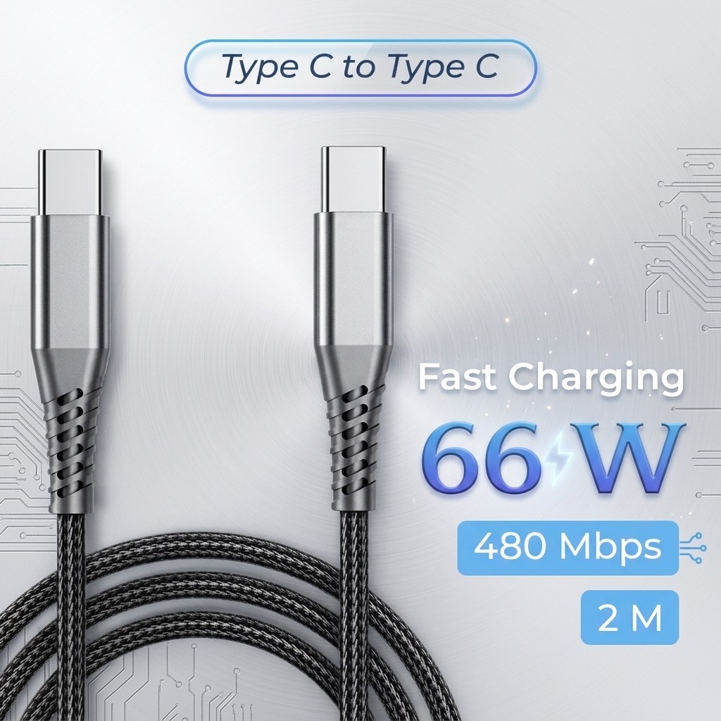 Kabel Data Type C ke Type C Fast Charging 66W 6A PD Kabel Pengisi Daya Cepat Transfer File Laptop HP