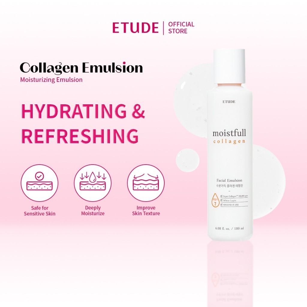 ETUDE Moistfull Emulsion-Collagen 180ml Emulsion - Mengencangkan, Melembapkan & Membuat Kulit Terasa