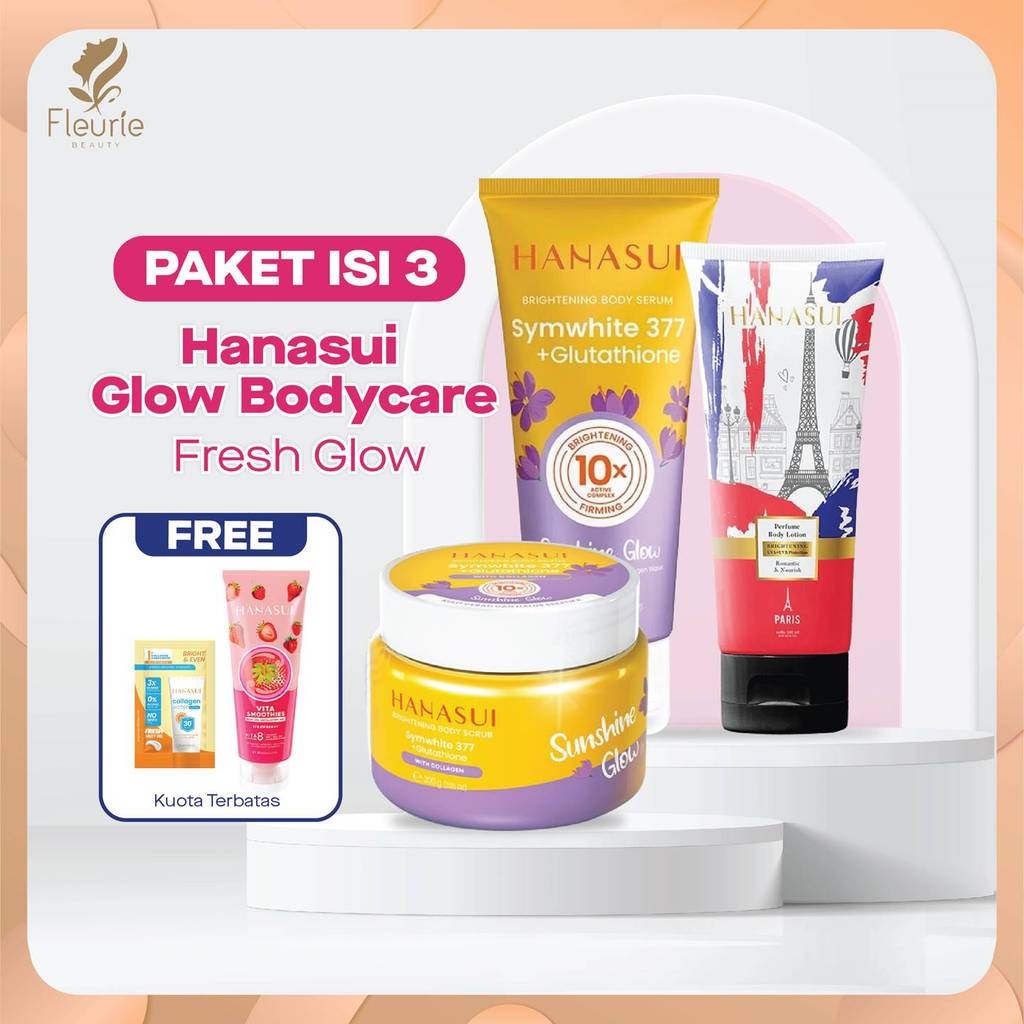 [BELI 3 DAPAT 5] Hanasui Glow Bodycare Fresh Glow - Body Serum Sunshine Glow / Lotion Paris / Body S