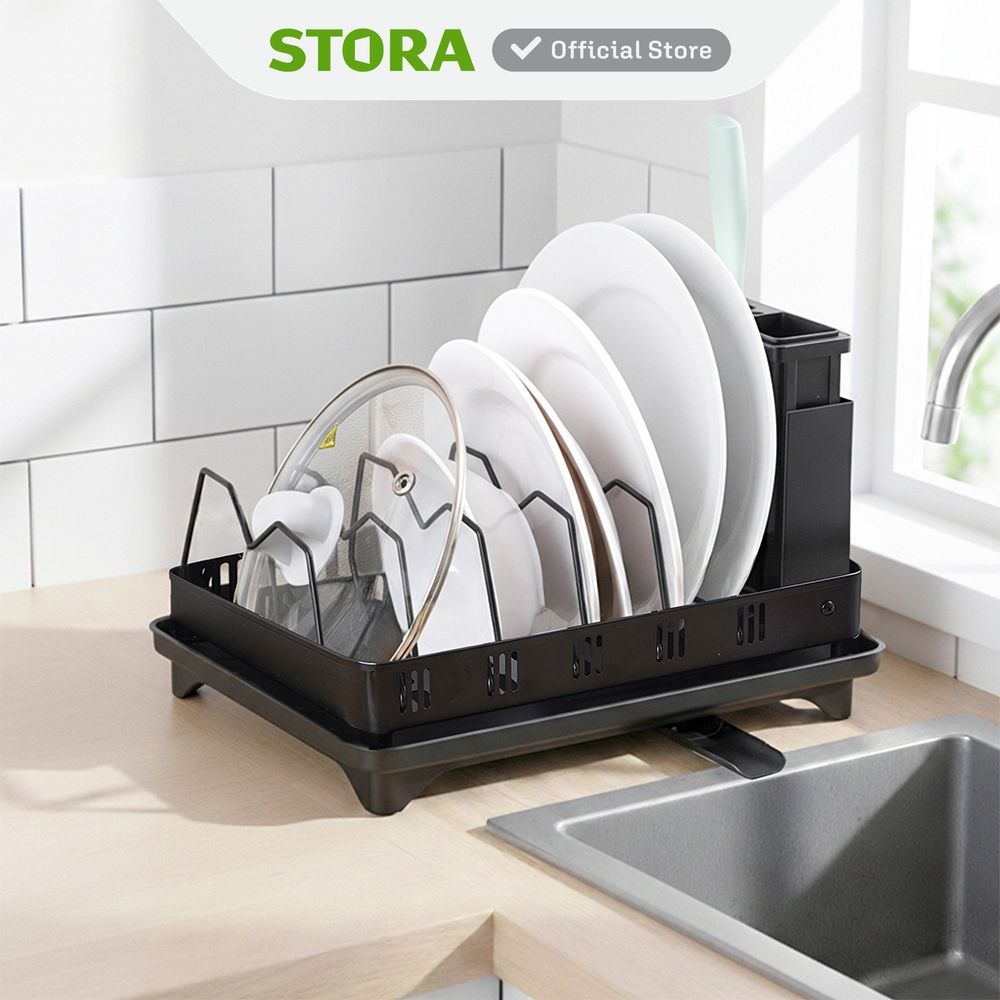 Stora Leora Rak Piring - Hitam Rak Dapur Tempat Piring Tempat Penyimpanan Piring Dish Rack Rak Penyi