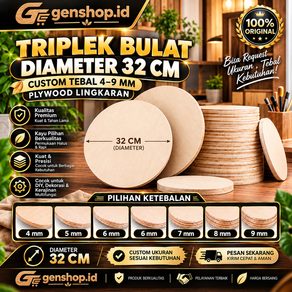 Triplek Bulat Diameter 32 CM | Custom Tebal 4–9 MM | Plywood Lingkaran