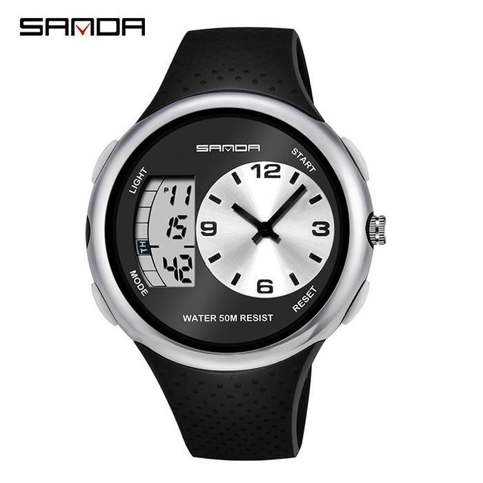 Jam Tangan Sport Pria Digital Analog SANDA 763 - Black Silver