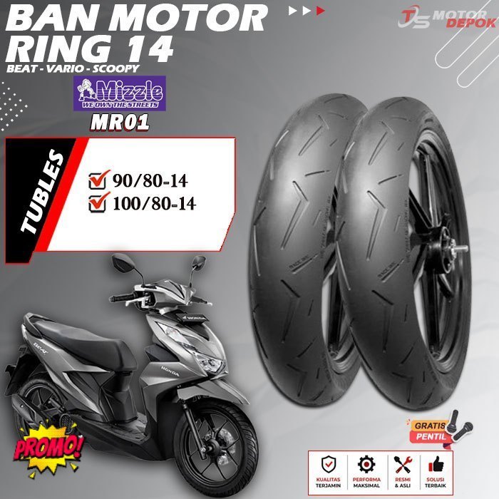 BAN MOTOR RING 14 TUBLES MIZZLE MR01 BAN MOTOR TUBLESS BEAT VARIO SCOOPY RING 14 TUBELESS