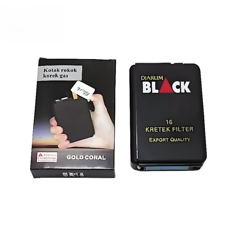 Kotak Rokok Metal Plus Korek Api Las 3454 Tempat Rokok Hitam Polos Eksklusif Box Mancis Isi Ulang