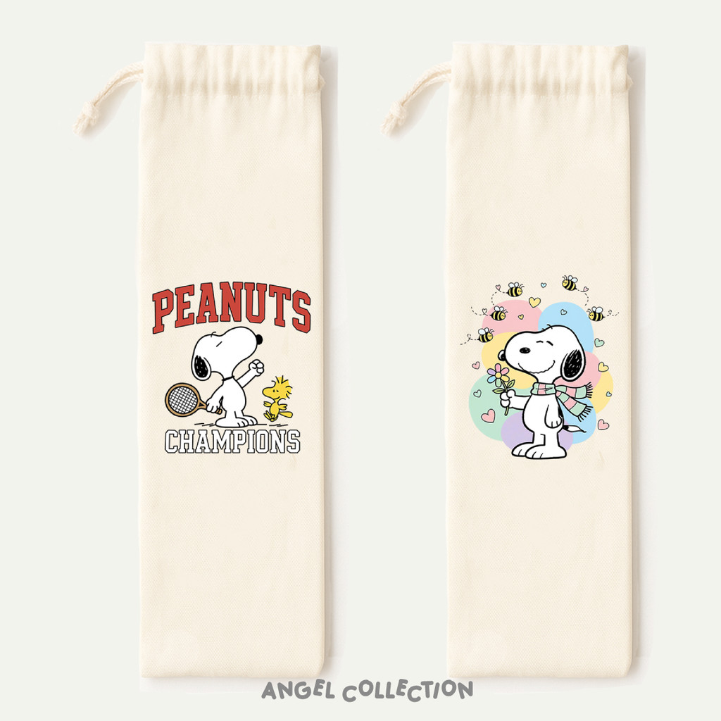 ENJEL Pouch Serut Cutlery Kanvas Snoopy untuk Sendok Garpu Sumpit Alat Makan Tebal