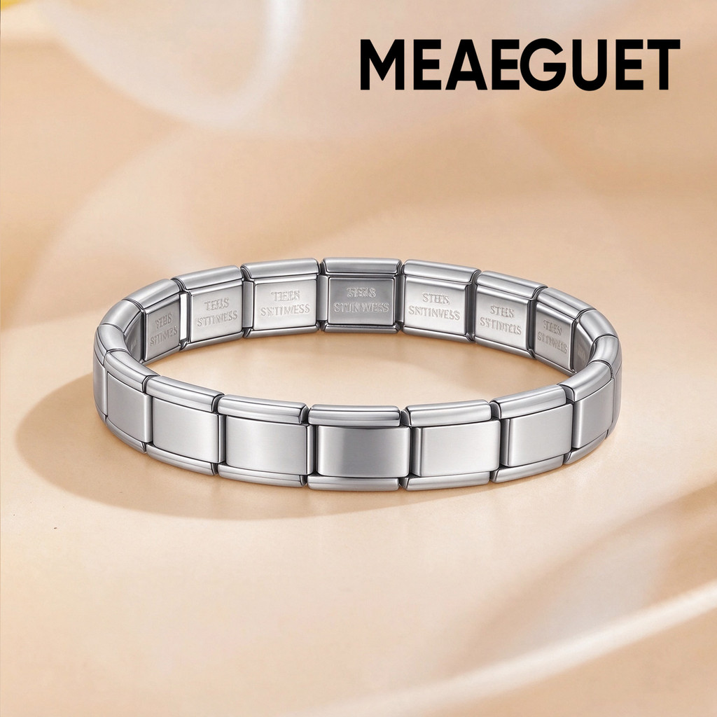 Meaeguet Gelang Tangan Titanium Pria Wanita Model Rantai Tali Elastis Seperti Tali Jam Anti Karat An