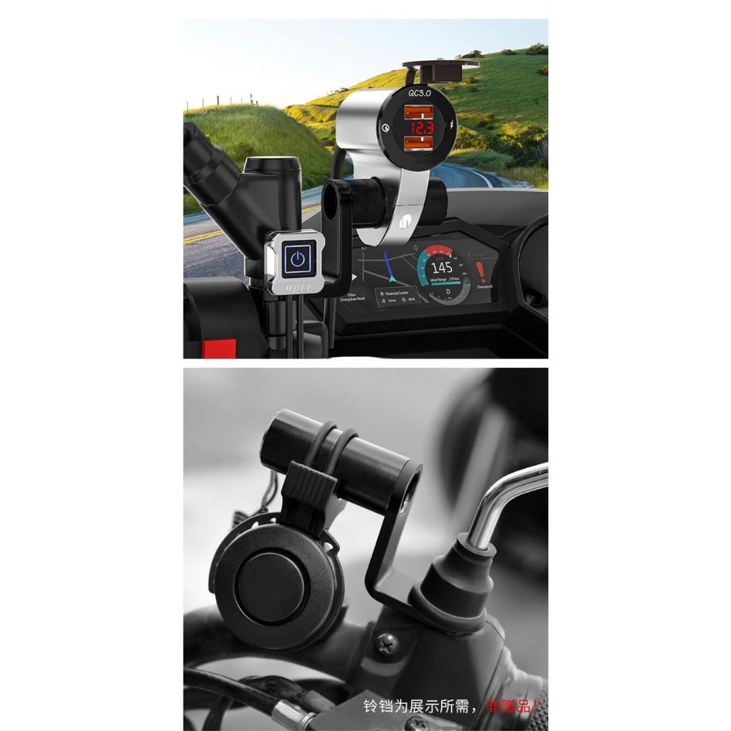 Dudukan Lampu Tembak di Kaca Spion Motor Polos Pipa Bulat Kamera Charger Jam - LED Lamp Bracket Stan