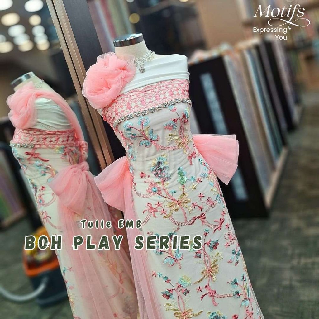 MOTIFS - ( HARGA PER 0.5 METER ) TULLE EMBROIDERY BOH PLAY SERIES - TULLE MULTICOLLOR