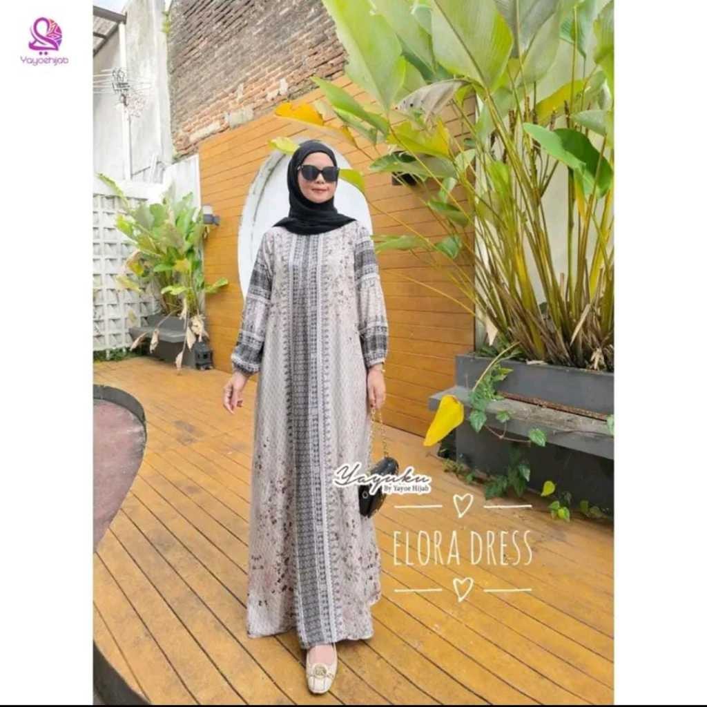 Elora Dress Terbaru Muslimah Gamis Panjang Rayon Model Lengan Balon Daster