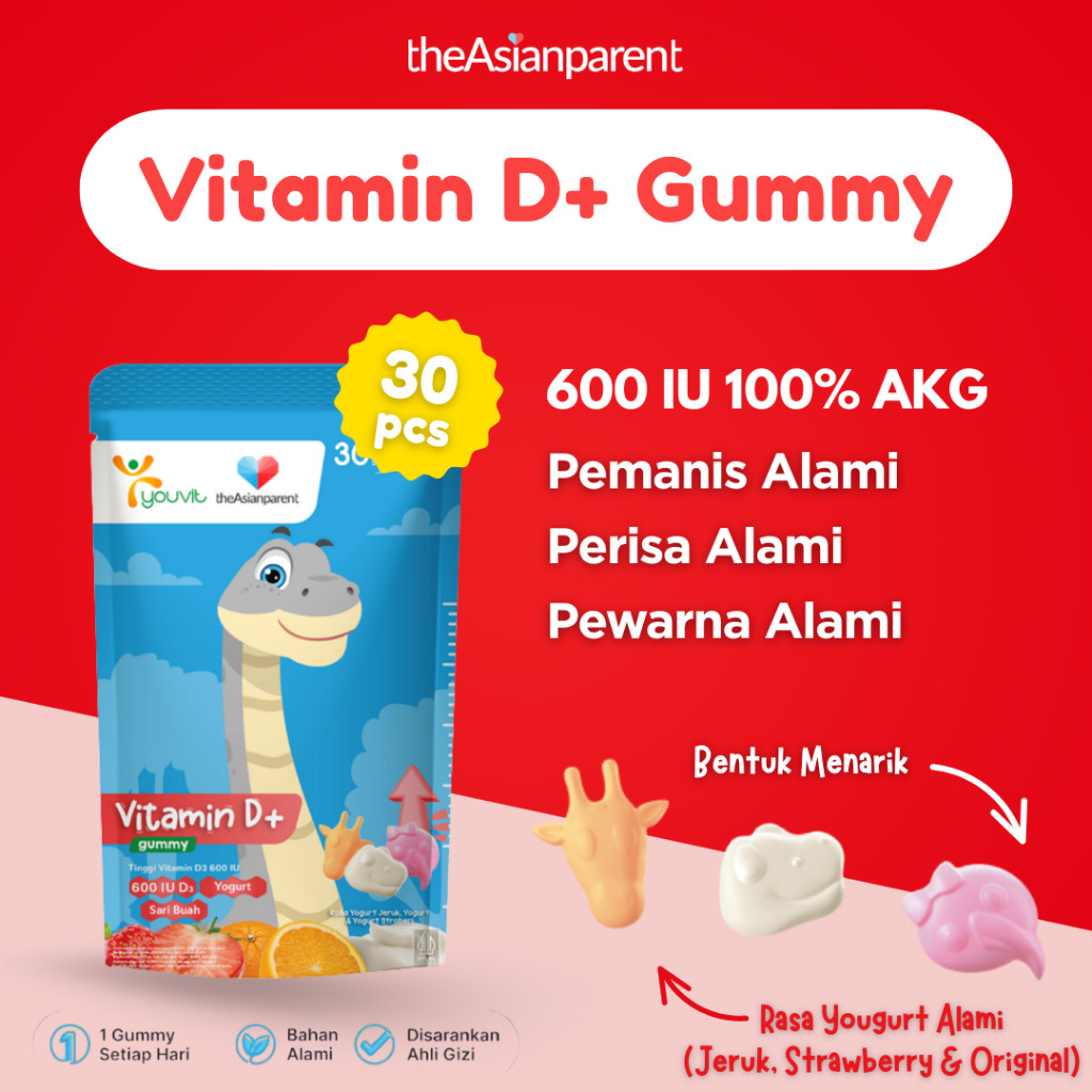 Gummy Vitamin D+ isi 30 dengan Vitamin D3 600 IU | Youvit x theAsianparent Vitamin D Gummy Anak | Vi