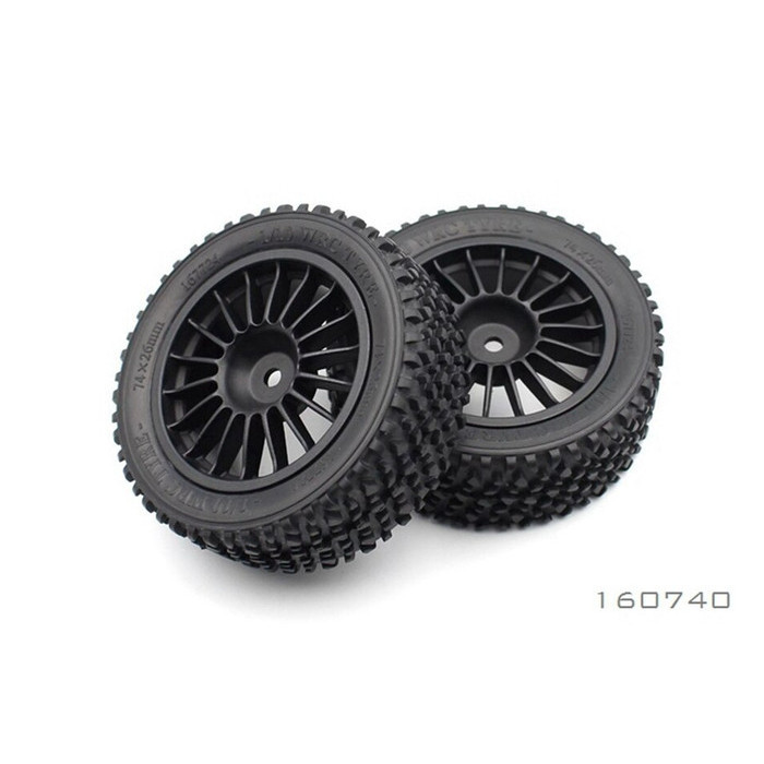 BRC 1/10 RALLY BLACK FRONT TYRE AND RIM (PREGLUED) 75X26MM (2)