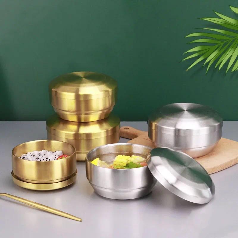 304 Stainless Steel Double Rice Bowl Soup Bowl Steamed Rice Bowl Anti-Scag ild Small Bowl for Korean