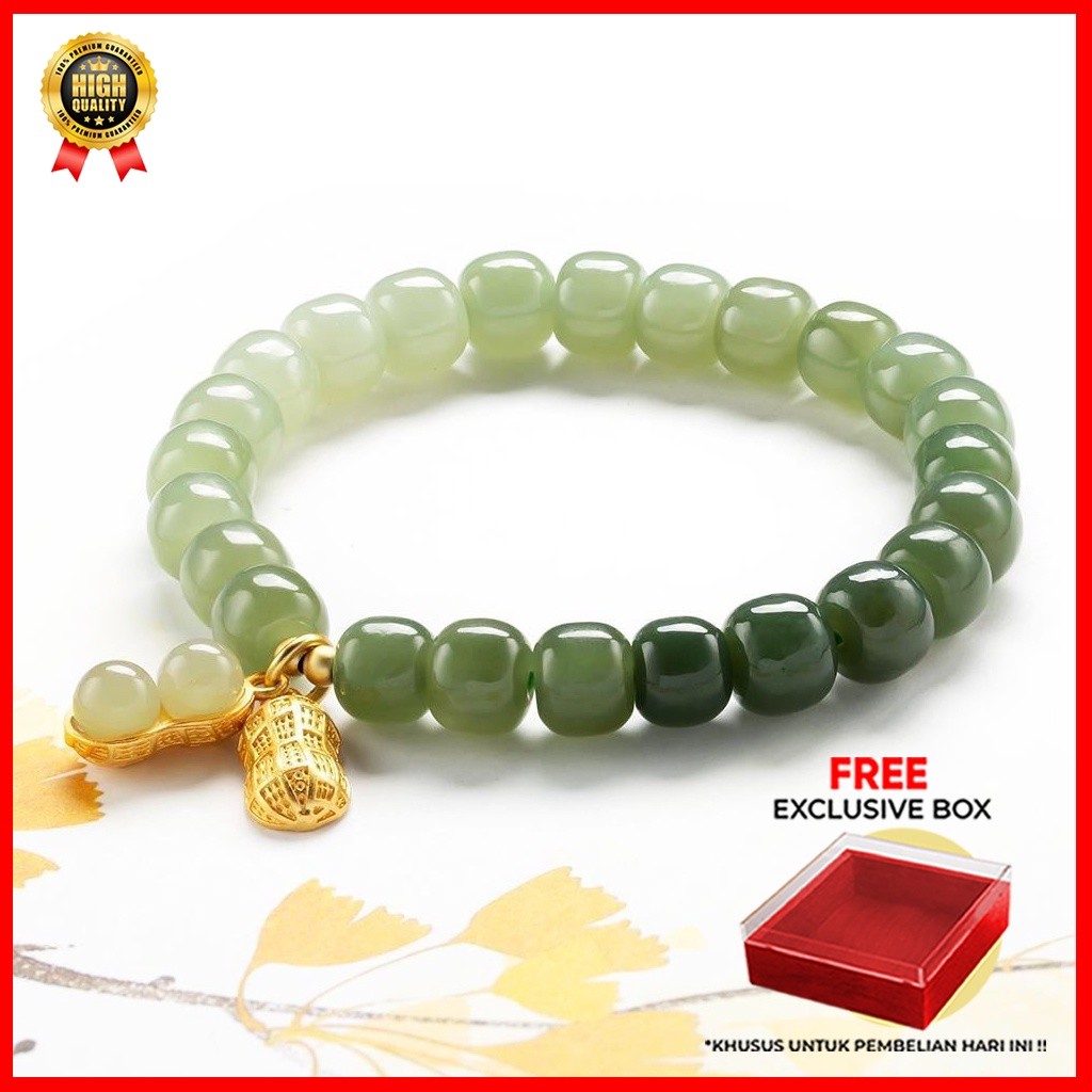 Gelang Giok Kacang Manik Karet Titanium | Aksesoris Gelang | Gelang Giok Asli China