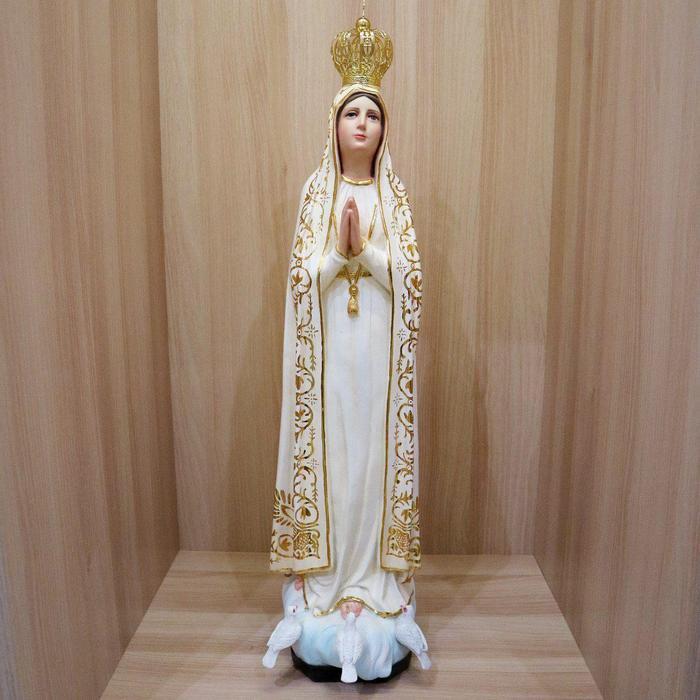 Patung Rohani Katolik Bunda Maria Fatima Kualitas Mahkota Aura Pajangan Goa Maria 60cm - Mahkota Log