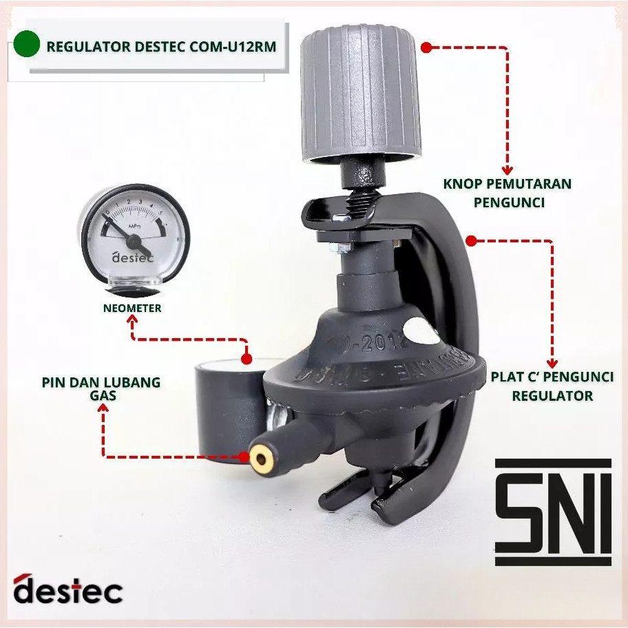 Regulator DESTEC Meter U12RM - Regulator Gas Destec COM U 12RM Regulator Kompor Gas