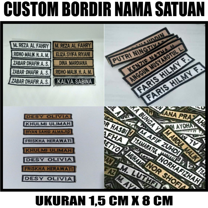 BORDIR NAMA CUSTOM SATUAN / EMBLEM BORDIR NAMA SATUAN / BED NAMA DADA SD SMP SMA
