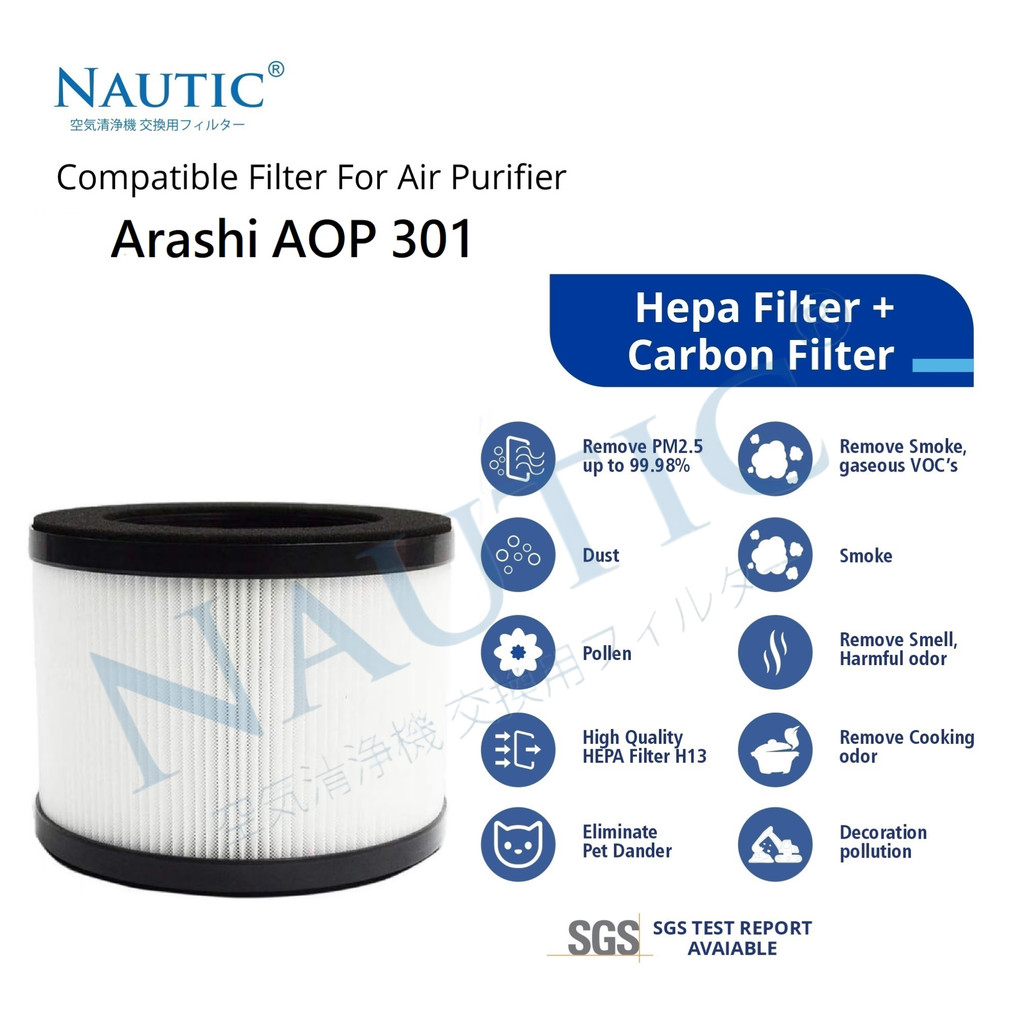 Replacement Filter Arashi AOP 301 Air Purifier - HEPA + Carbon