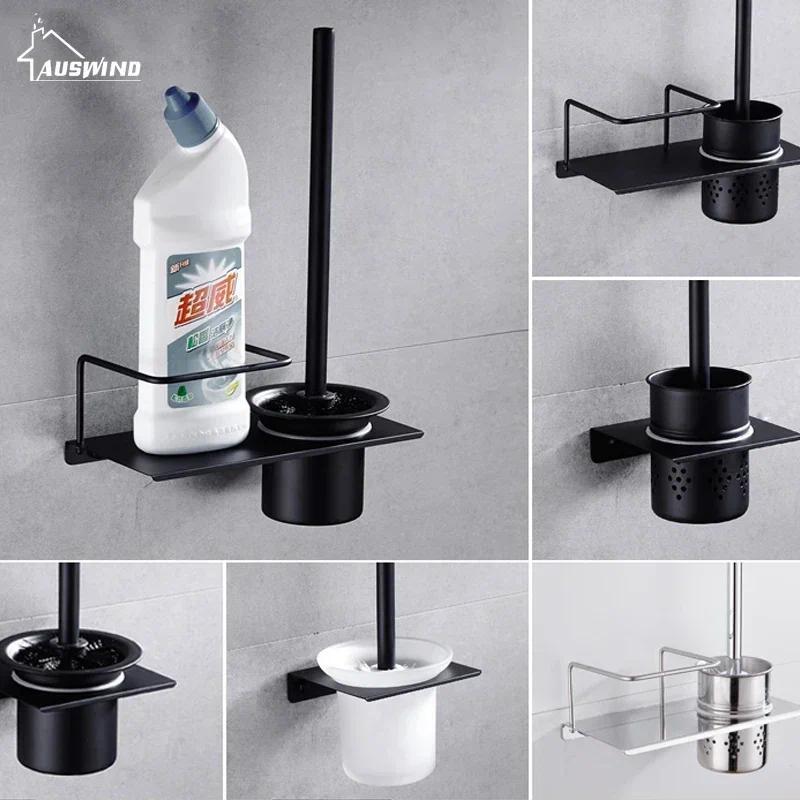 304 Stainless Steel Toilet Brush Holder Polished Black Stand Free Punching Toilet Brush Holders Bath
