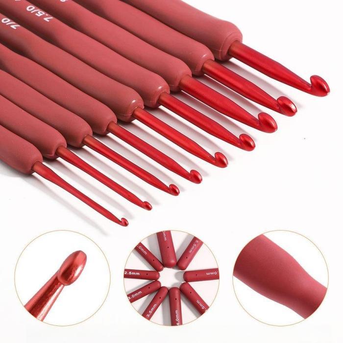 Hakpen Rajut 1 Set Tulip Jarum Crochet Set 9pcs/Set Hakpen Red Non Tulip Soft Handle Karet Crochet H