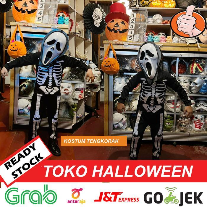 kostum halloween anak anak model tengkorak skeleton - 2-4tahun