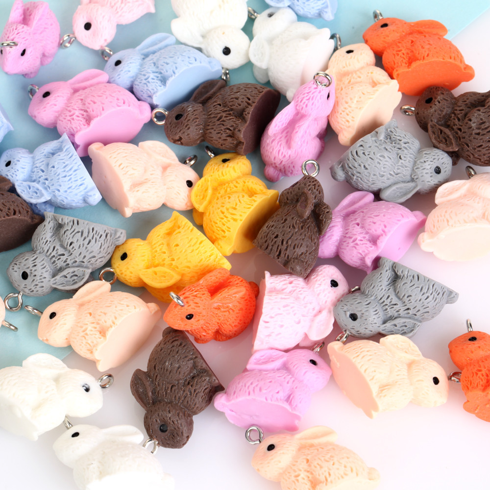10Pcs 21x22mm Rabbit Shape Colorful Resin Charms Pendant Beads For Jewelry Making Findings DIY Brace