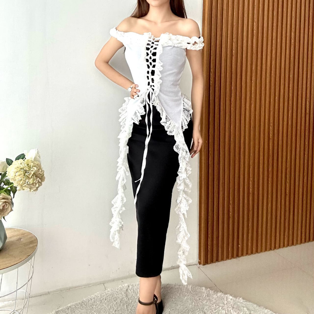 Flovera —— (Real Picture) Geisya Lace Corset Top Atasan Konser Wanita Outfit Konser Wanita Aesthetic