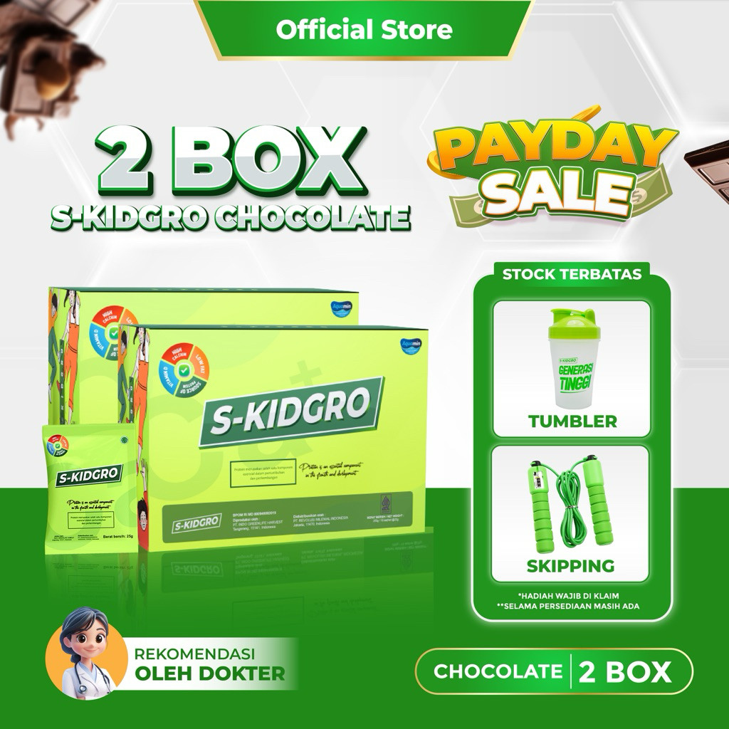 S-KIDGRO 2 BOX – Vitamin Peninggi Badan Anak Usia 2–15 Tahun Tinggi Kalsium