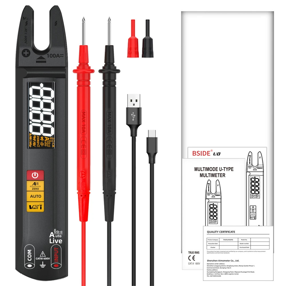 BSIDE U0 Fork Digital Multimeter DC AC Current 100A Clamp Meter T-RMS Current OpenJaw Electrical Tes