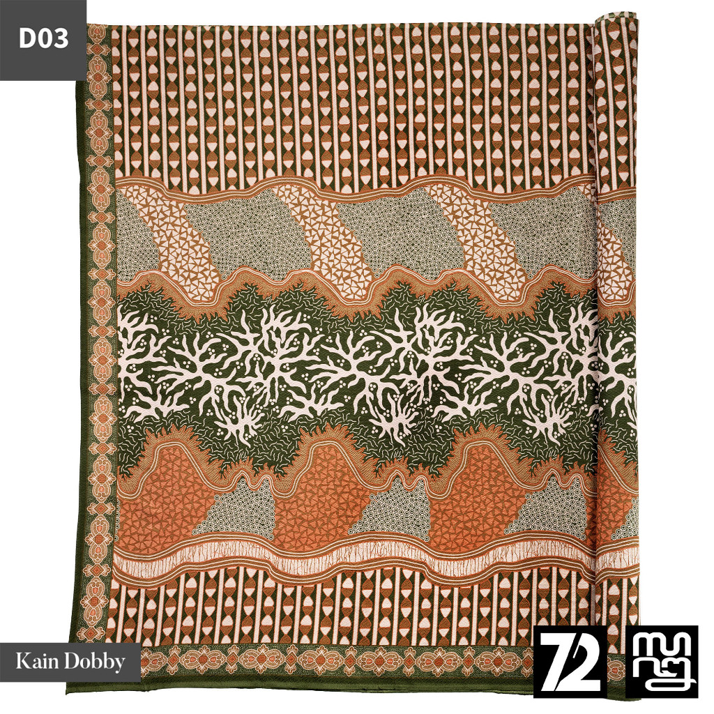 72 Batik - Kain Batik Dobby Motif Lapis Kaktus Warna Hijau Sage Green Terakota 723917