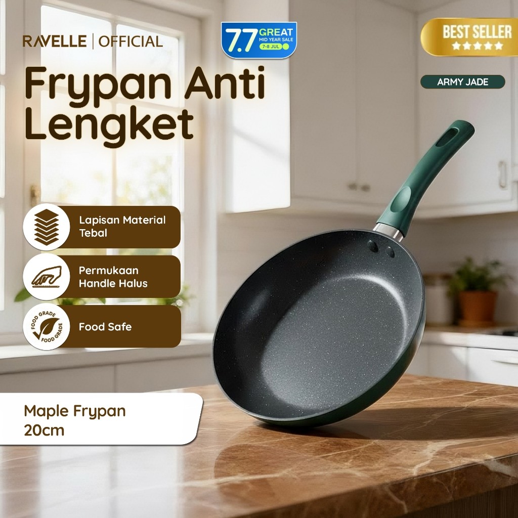 Ravelle - Maple Frypan Marble Coating Non-Stick 20cm Penggorengan Teflon Wajan Anti Lengket Premium