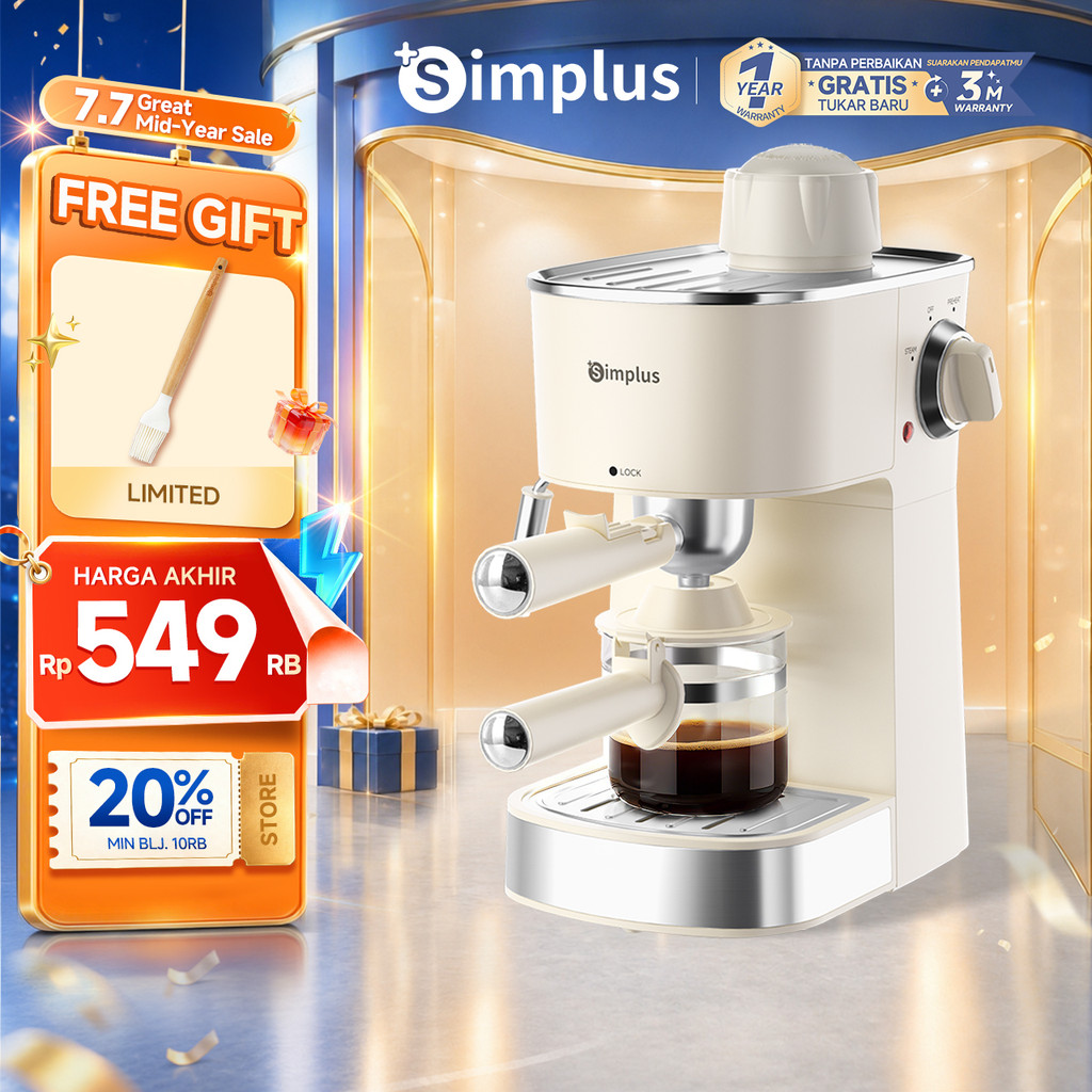 Simplus Mesin Kopi Semi Otomatis 5 Bar 240ml Portafilter  51mm Ringkas Pembuih Susu Suhu Konstan Fro