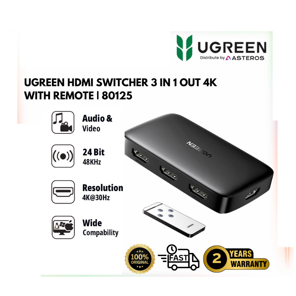 UGREEN HDMI SWITCHER 3 IN 1 4K 30HZ HDMI Switcher Splitter 80125