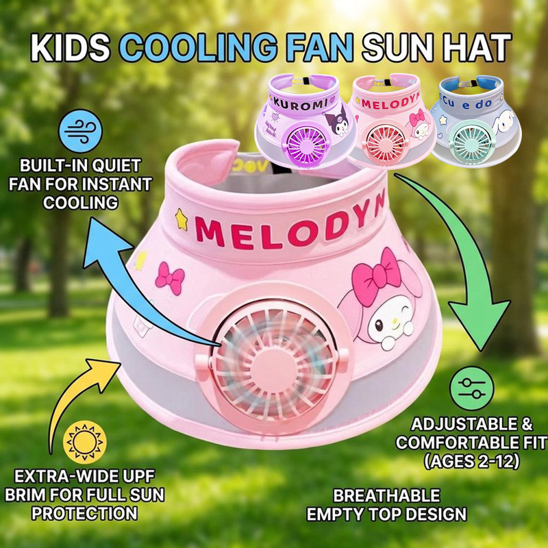 Topi yg ada kipas anginnya SPF50 Topi kipas angin anak  Topi Kipas Lucu Anak-anak Topi kipas angin p