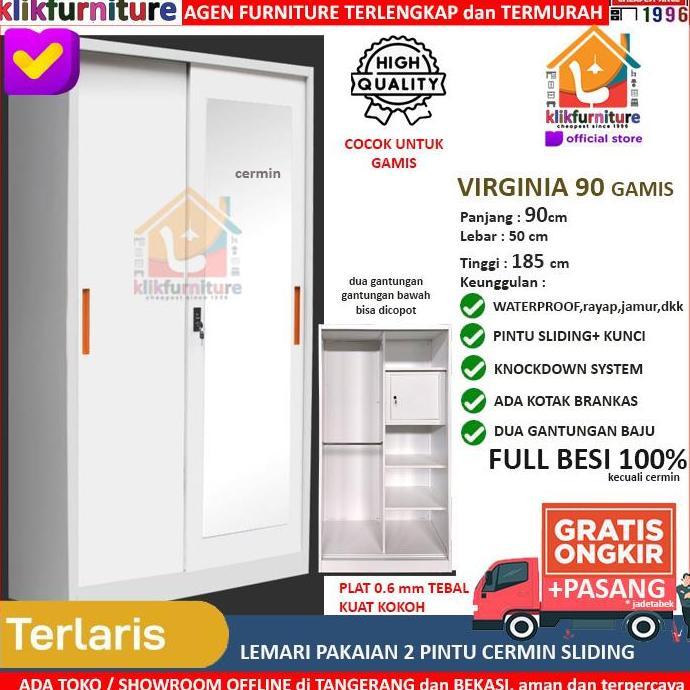 SUPER DEAL - GAMIS Lemari Pakaian Besi 2 Pintu Anti Rayap Jamur Air VIRGINIA 90