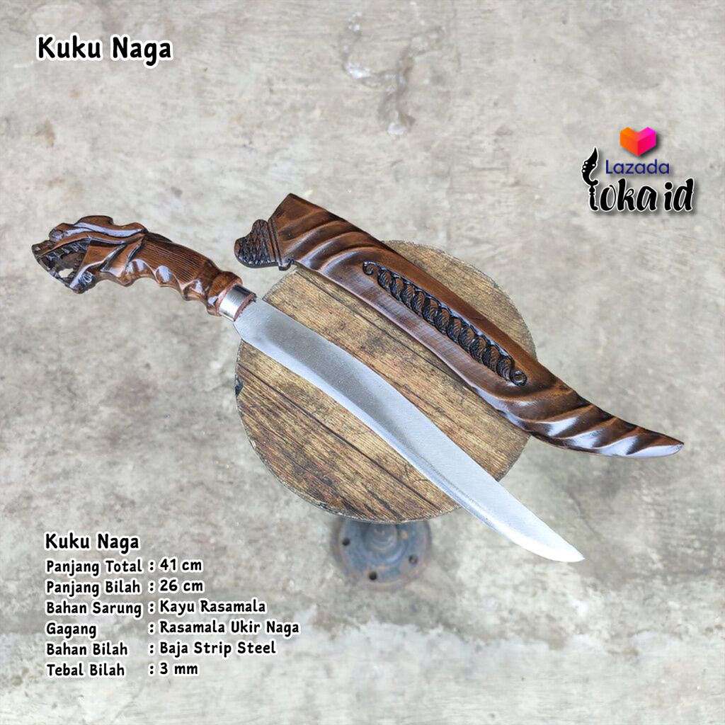 Pisau Sembelih Laduk Ukir Naga Pisau Daging Baja Gagang Ukir