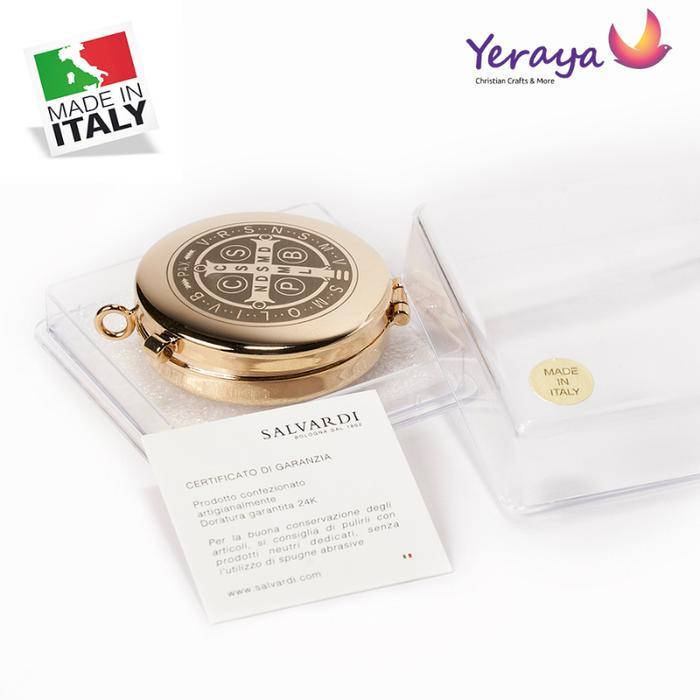 Piksis Santo Benediktus Lapisan Emas Made in Italy Piksis Hosti/Piksis Katolik/Tempat Hosti
