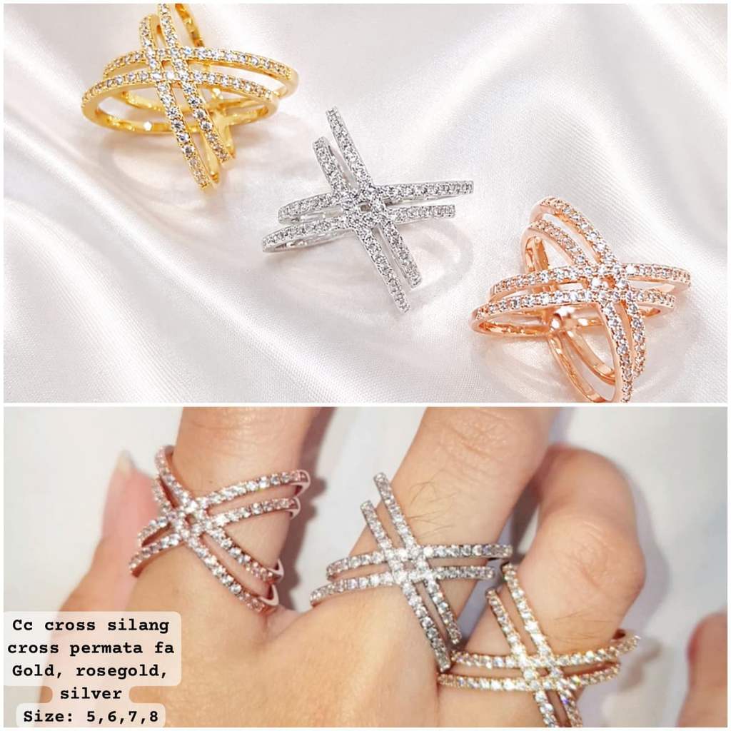 DEUX - Cincin Wanita Silang Cross Permata DX-CCR-181
