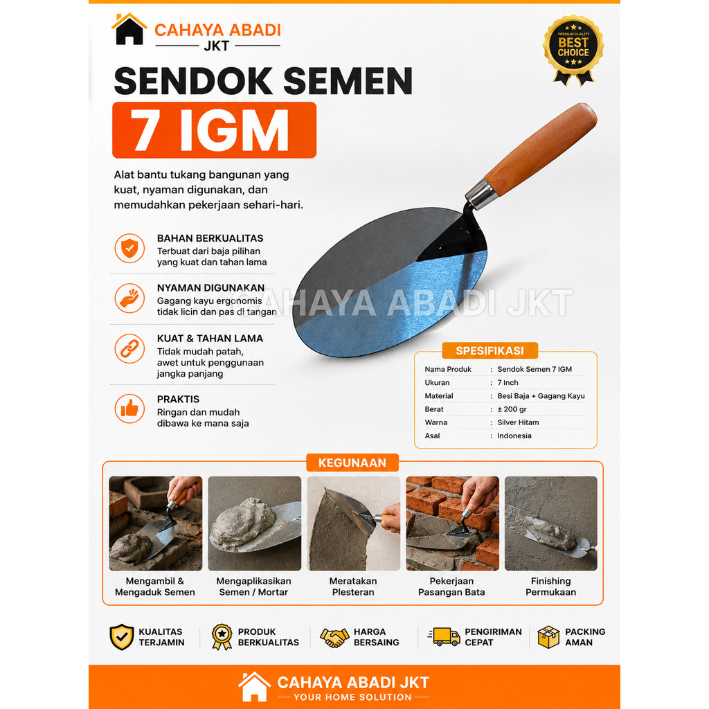 Sendok Semen IGM 7 Inch Original | Roskam Tukang Bangunan | Alat Acian Plester Cor Semen Baja Berkua