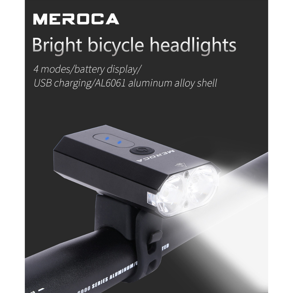 Foto Meroca Headlamp Lampu Depan 1500mah 400 lumen Sepeda LED USB Rechargeable Light cas charge Sepeda