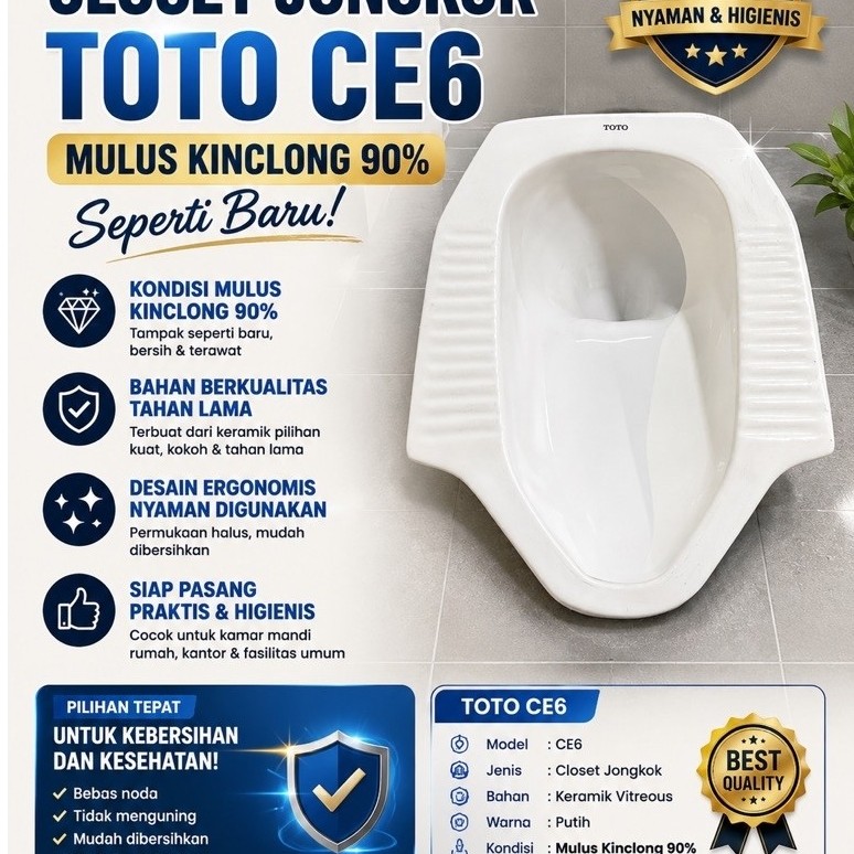CLOSET JONGKOK TOTO CE 6 |CLOSET JONGKOK TOTO COCOK UNTUK LANTAI ATAS|JONGKOK TOTO PUTIH