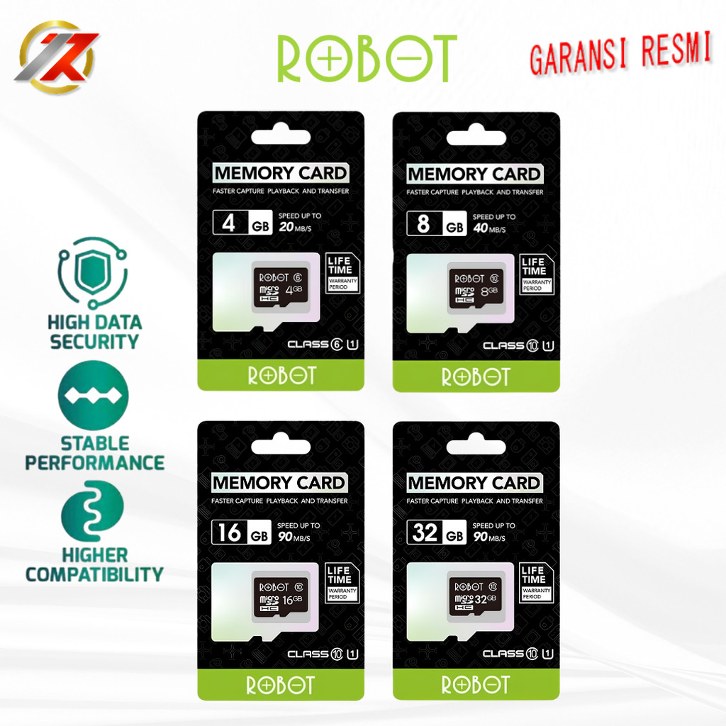 ROBOT 4GB, 8GB, 16GB, 32GB, 64GB Memory Card Class 10 TF Card Chip | Kartu Memori ROBOT 4GB, 8GB, 16
