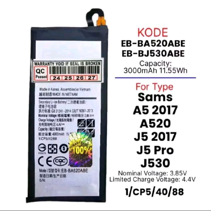 BATERAI SAMS A5 2017 / J530 / J5 2017/ A520 / J5 PRO / ORIGINAL BATTERY