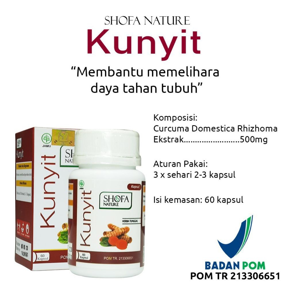 Kapsul kunyit 60 kapsul kunyit shofa nature herbal asam lambung dan lambung perih Mual Muntah Extrak