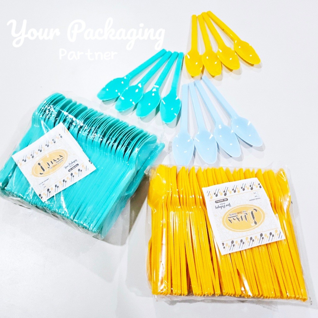 Sendok Teh Plastik Juara Warna  / Gagang Besar / Sendok Puding 100pcs Per Pack Sendok Eskrim Besar T