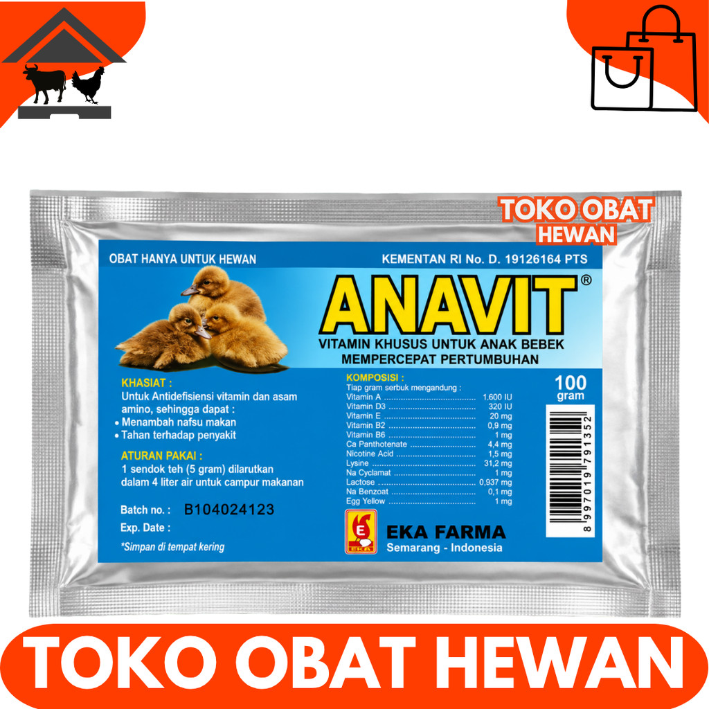 ANAVIT 100 GRAM EKA FARMA - Vitamin Anakan Bebek DOD Itik Tingkatkan Nafsu Makan & Pertumbuhan