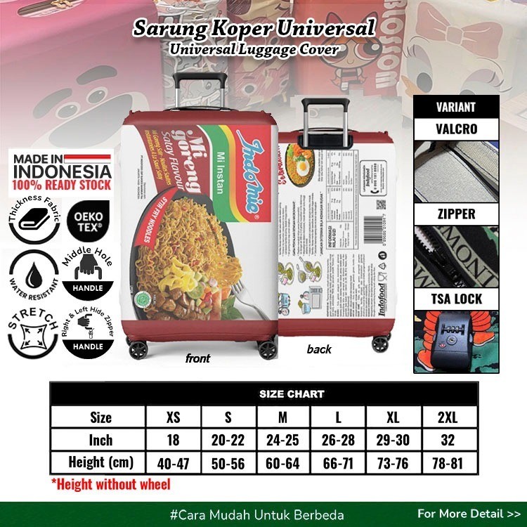 Indomie Mi Goreng Sate Sarung Koper Unik v2 - Luggage Cover / Pelindung Koper / Indofood