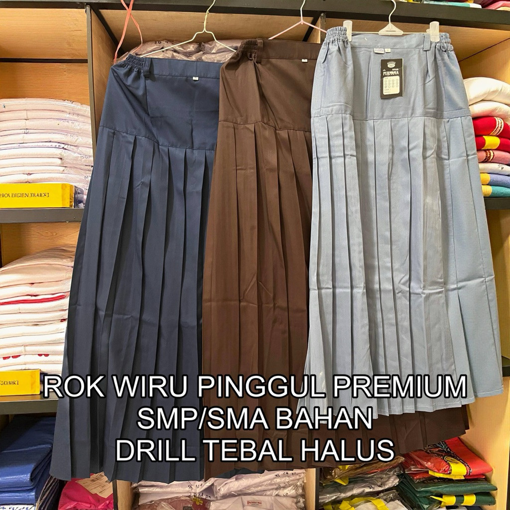 ab28 ROK PANJANG WIRU SMP SMA  ABU BIRU PUTIH PRAMUKA HITAM WIRU PINGGUL BAHAN DRILL PREMIUM